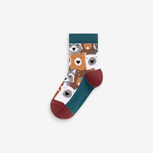 Brown Animal Stripe Cotton Rich Socks 7 Pack