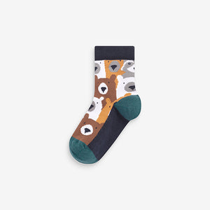 Brown Animal Stripe Cotton Rich Socks 7 Pack
