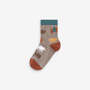 Brown Animal Stripe Cotton Rich Socks 7 Pack
