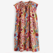 Load image into Gallery viewer, Orange Tropical Print Linen Blend V-Neck Summer Sleeveless Shift Dress
