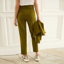 Load image into Gallery viewer, Green Olive Tailored Belted Taper Trousers
