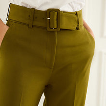 Load image into Gallery viewer, Green Olive Tailored Belted Taper Trousers
