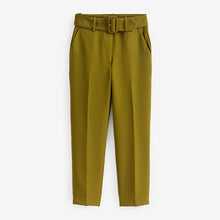 Load image into Gallery viewer, Green Olive Tailored Belted Taper Trousers
