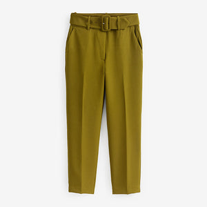 Green Olive Tailored Belted Taper Trousers