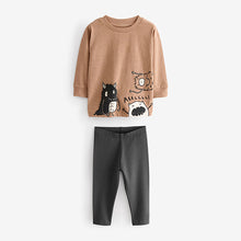 Load image into Gallery viewer, Tan Brown Monsters 2 Pack Long Sleeve T-Shirt And Joggers Set (3mths-6yrs)
