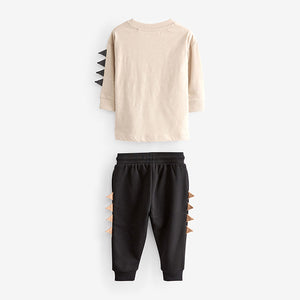 Tan Brown Monsters 2 Pack Long Sleeve T-Shirt And Joggers Set (3mths-6yrs)