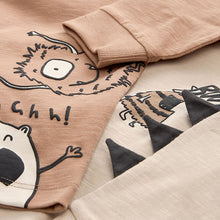 Load image into Gallery viewer, Tan Brown Monsters 2 Pack Long Sleeve T-Shirt And Joggers Set (3mths-6yrs)
