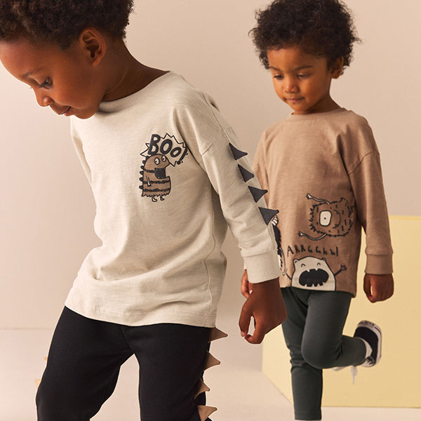 Tan Brown Monsters 2 Pack Long Sleeve T-Shirt And Joggers Set (3mths-6yrs)