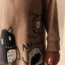 Load image into Gallery viewer, Tan Brown Monsters 2 Pack Long Sleeve T-Shirt And Joggers Set (3mths-6yrs)
