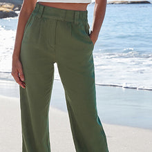 Load image into Gallery viewer, Khaki Green Linen Blend Wide Leg Trousers
