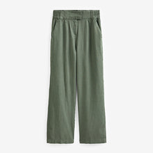 Load image into Gallery viewer, Khaki Green Linen Blend Wide Leg Trousers
