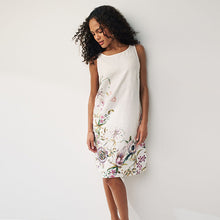 Load image into Gallery viewer, Ecru Cream Floral Linen Blend Sleeveless Shift Dress
