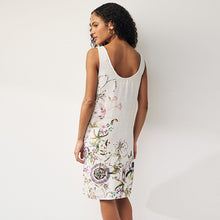 Load image into Gallery viewer, Ecru Cream Floral Linen Blend Sleeveless Shift Dress
