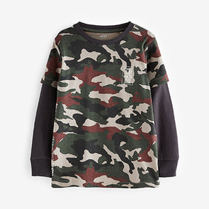 Camouflage Long Sleeve Colourblock T-Shirts 3 Pack (3-12yrs)