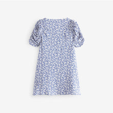 Load image into Gallery viewer, Blue Floral Ruched Sleeve Tea Dress (3-12yrs)
