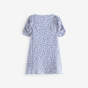 Blue Floral Ruched Sleeve Tea Dress (3-12yrs)