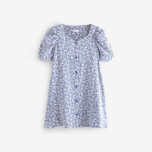 Load image into Gallery viewer, Blue Floral Ruched Sleeve Tea Dress (3-12yrs)
