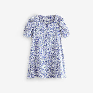 Blue Floral Ruched Sleeve Tea Dress (3-12yrs)