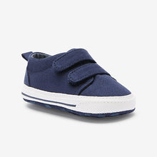 Load image into Gallery viewer, Navy Two Strap Pram Shoes (0-12mths)
