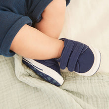 Load image into Gallery viewer, Navy Two Strap Pram Shoes (0-12mths)
