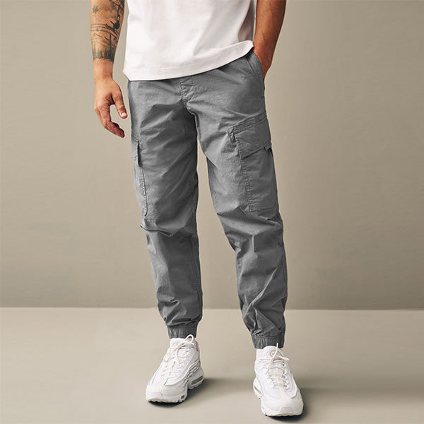 Light Blue Grey Regular Tapered Fit Stretch Utility Cargo Trousers