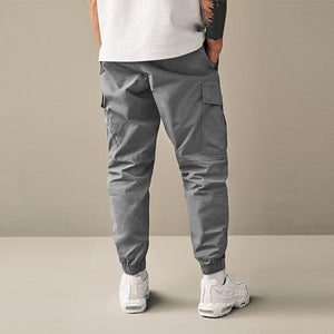 Light Blue Grey Regular Tapered Fit Stretch Utility Cargo Trousers