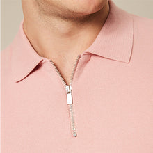 Load image into Gallery viewer, Pink Knitted Regular Fit Zip Polo Shirt
