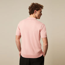 Load image into Gallery viewer, Pink Knitted Regular Fit Zip Polo Shirt
