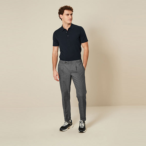 Navy Blue Knitted Polo Shirt