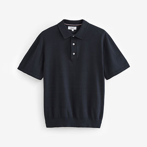 Navy Blue Knitted Polo Shirt