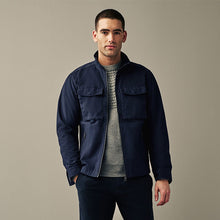 Load image into Gallery viewer, Navy 100% Cotton Zip-Up Shacket
