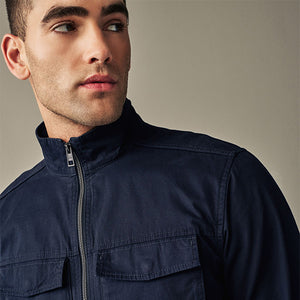 Navy 100% Cotton Zip-Up Shacket
