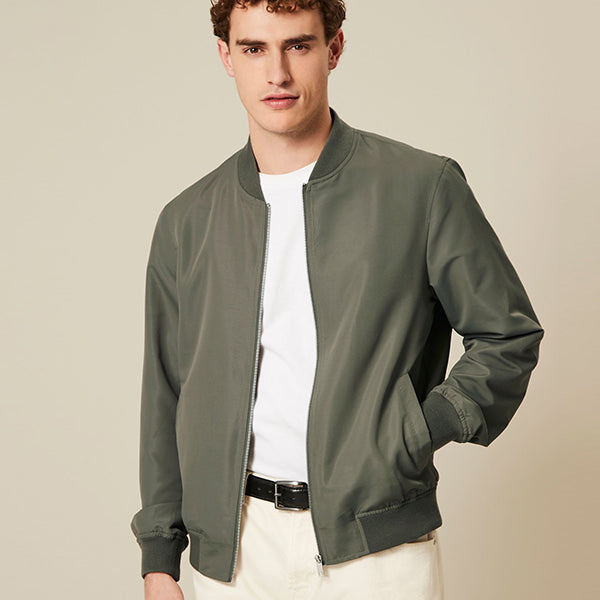Sage Green Shower Resistant Bomber Jacket