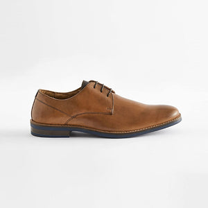 Tan Brown Leather Derby Shoes with Navy Contrast Sole