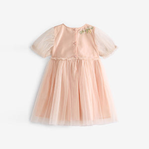 Pink Embroidered Mesh Party Dress (3mths-5-6yrs)