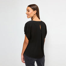 Load image into Gallery viewer, Black Gathered Short Sleeve Textured Boxy T-Shirt
