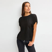 Load image into Gallery viewer, Black Gathered Short Sleeve Textured Boxy T-Shirt
