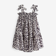 Load image into Gallery viewer, Black Swirl Print Tie Shoulder Printed Summer Dress (3-12yrs)
