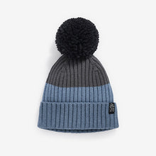 Load image into Gallery viewer, Mineral Blue Stripe Knitted Hat And Snood Set (1-13yrs)
