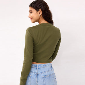 Khaki Green Long Sleeve Corset Top