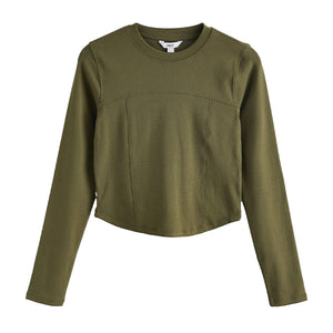 Khaki Green Long Sleeve Corset Top