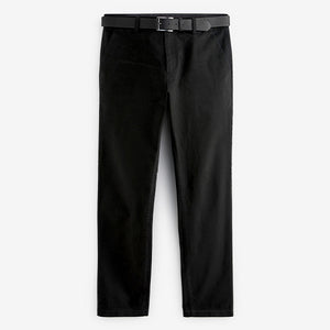 Black Slim Fit Belted Soft Touch Chino Trousers