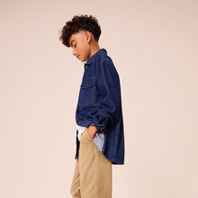 Load image into Gallery viewer, Denim Dark Blue Long Sleeve 100% Cotton Shirt (3-12yrs)
