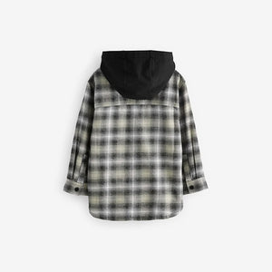 Black/White Long Sleeve Check 100% Cotton Hooded Shirt (3-12yrs)