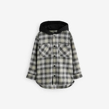Load image into Gallery viewer, Black/White Long Sleeve Check 100% Cotton Hooded Shirt (3-12yrs)
