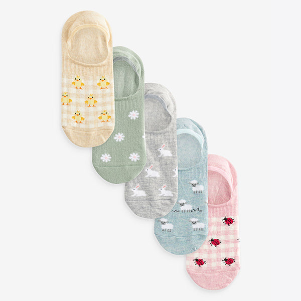 Pastel Spring Animals Print Invisible Trainers Socks 5 Pack