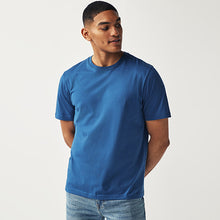 Load image into Gallery viewer, Blue Bright Regular Fit Essential Crew Neck Cotton T-Shirt
