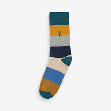 Load image into Gallery viewer, Navy Blue / Grey Stripe Pattern Heavyweight Socks 4 Pack
