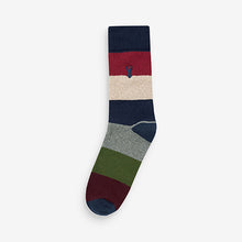 Load image into Gallery viewer, Navy Blue / Grey Stripe Pattern Heavyweight Socks 4 Pack
