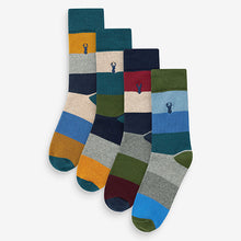 Load image into Gallery viewer, Navy Blue / Grey Stripe Pattern Heavyweight Socks 4 Pack
